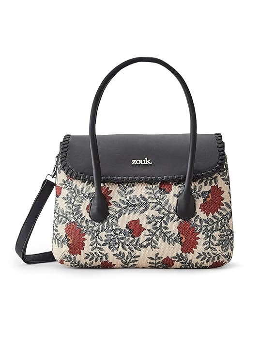 ZOUK Printed Jute Handcrafted Vegan Leather Multicolor Women's Satchel Bag